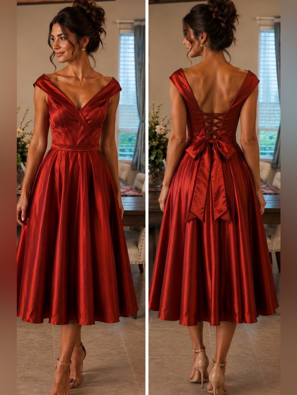 Elegant Off-Shoulder burn orange, Satin Evening Dress.Size 12 NWT.